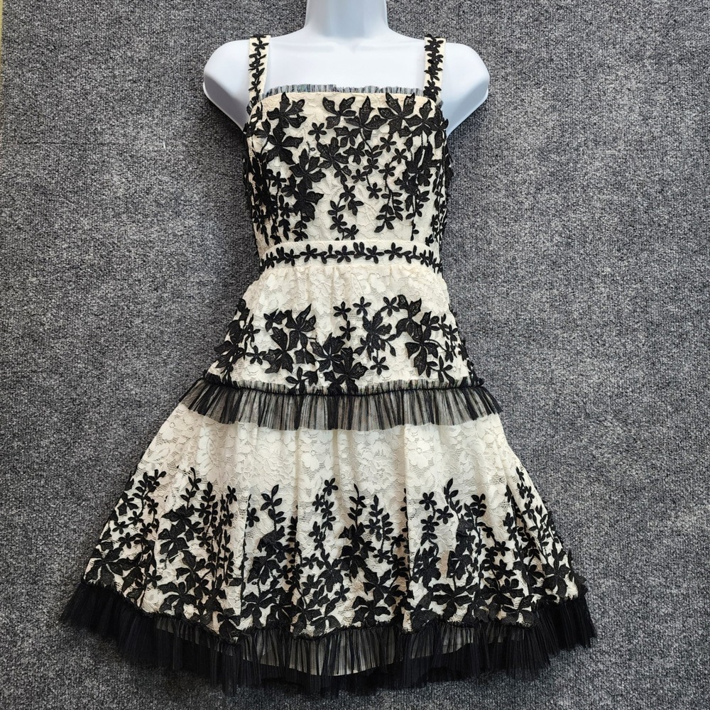 NWT BCBGMAXAZRIA Floral Lace Embroidered Tulle Fit Flare Mini Dress Women 8